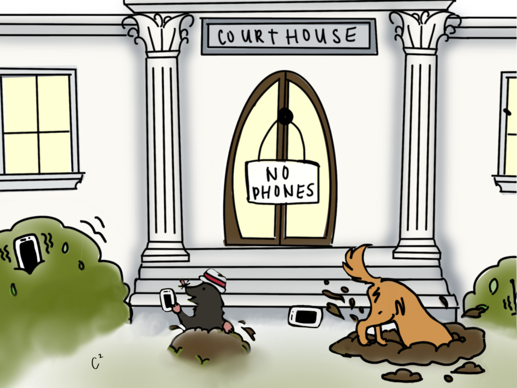Cartoon about courthouse cellphone bans