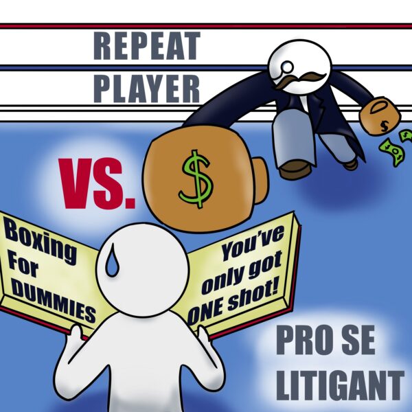 Cartoon depicting pro se litigants struggling to understand the law