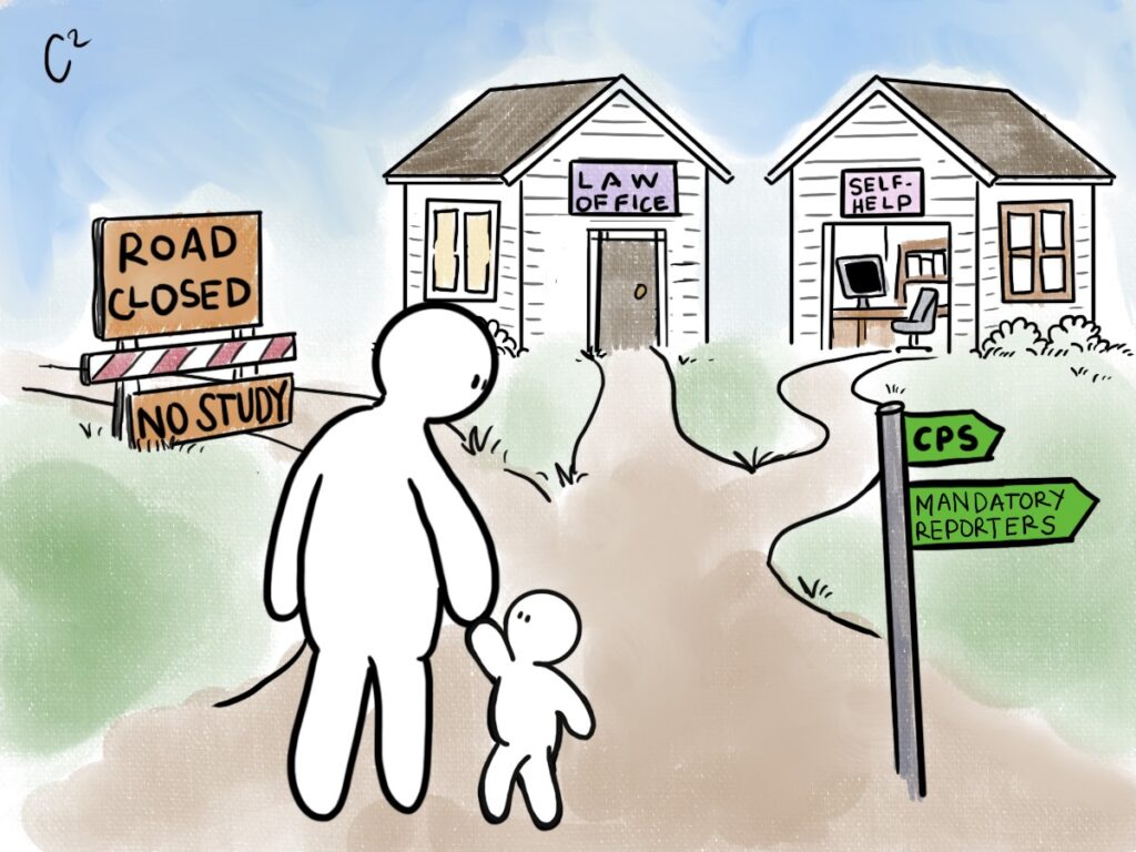 Cartoon about holistic legal services as a way to avoid the child welfare system