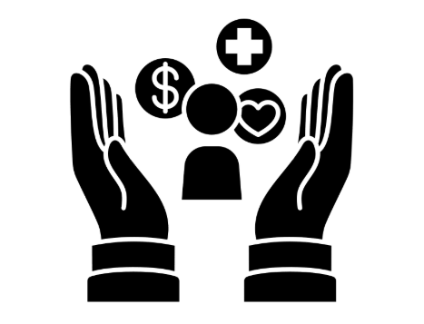 graphic of hands with symbols of necessities