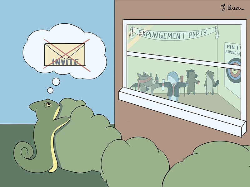 Cartoon depicts individual not being invited to an expungement party